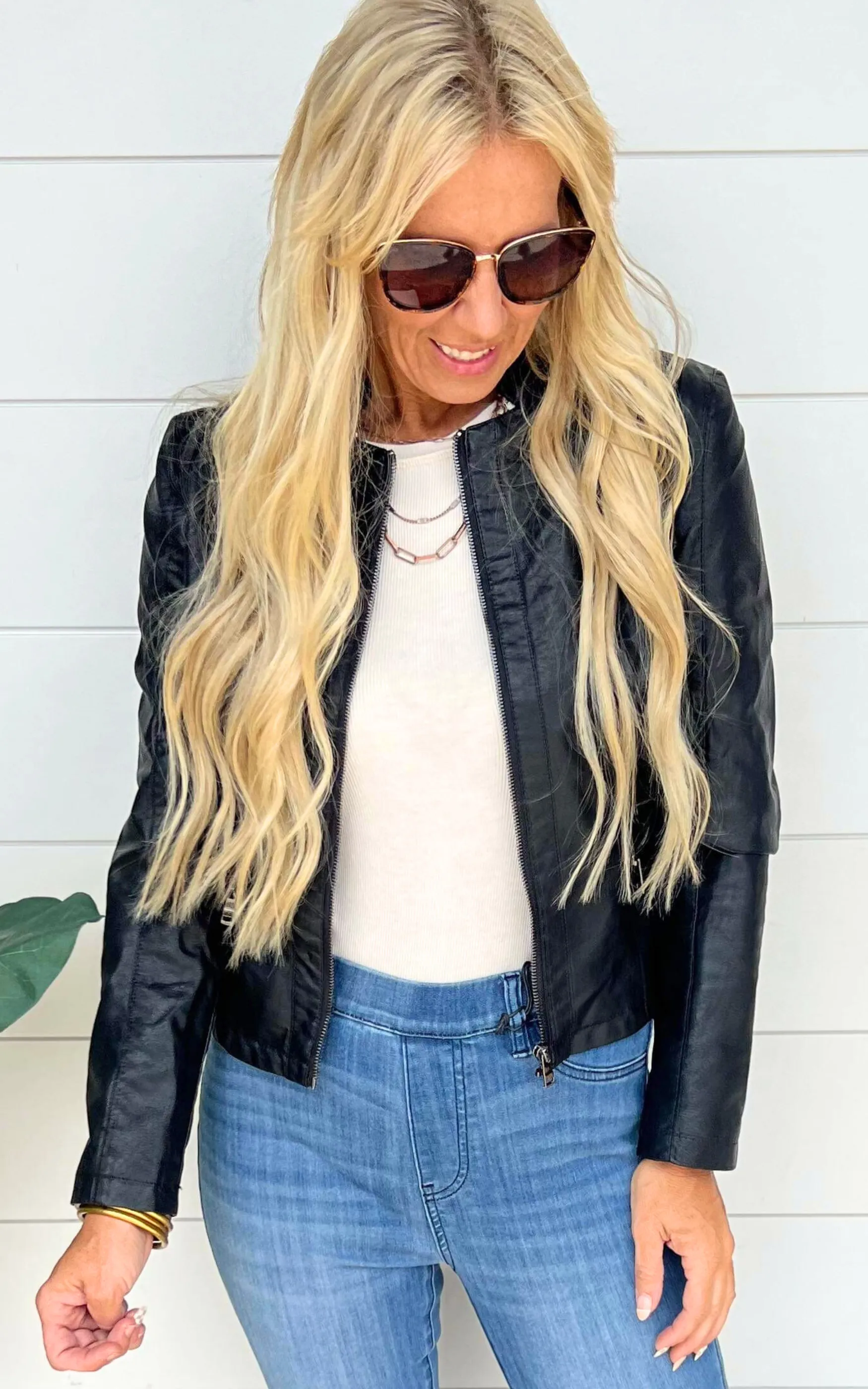 Vegan Leather Biker Jacket - Black