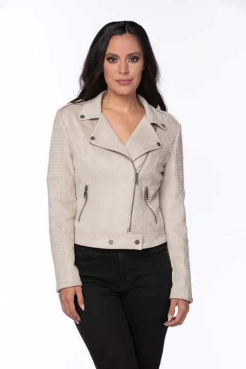 Vegan Suede Biker Jacket - Cream