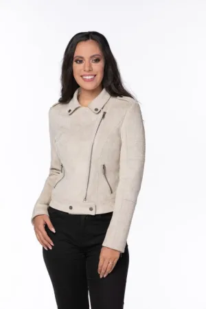 Vegan Suede Biker Jacket - Cream