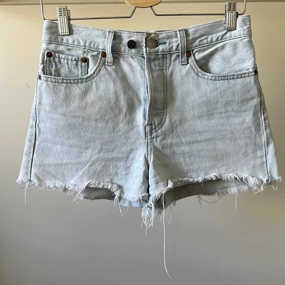 Vintage Levi’s wedgie button fly high rise frayed distressed rigid denim shorts