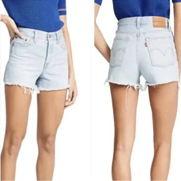 Vintage Levi’s wedgie button fly high rise frayed distressed rigid denim shorts