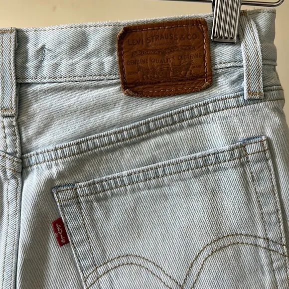 Vintage Levi’s wedgie button fly high rise frayed distressed rigid denim shorts