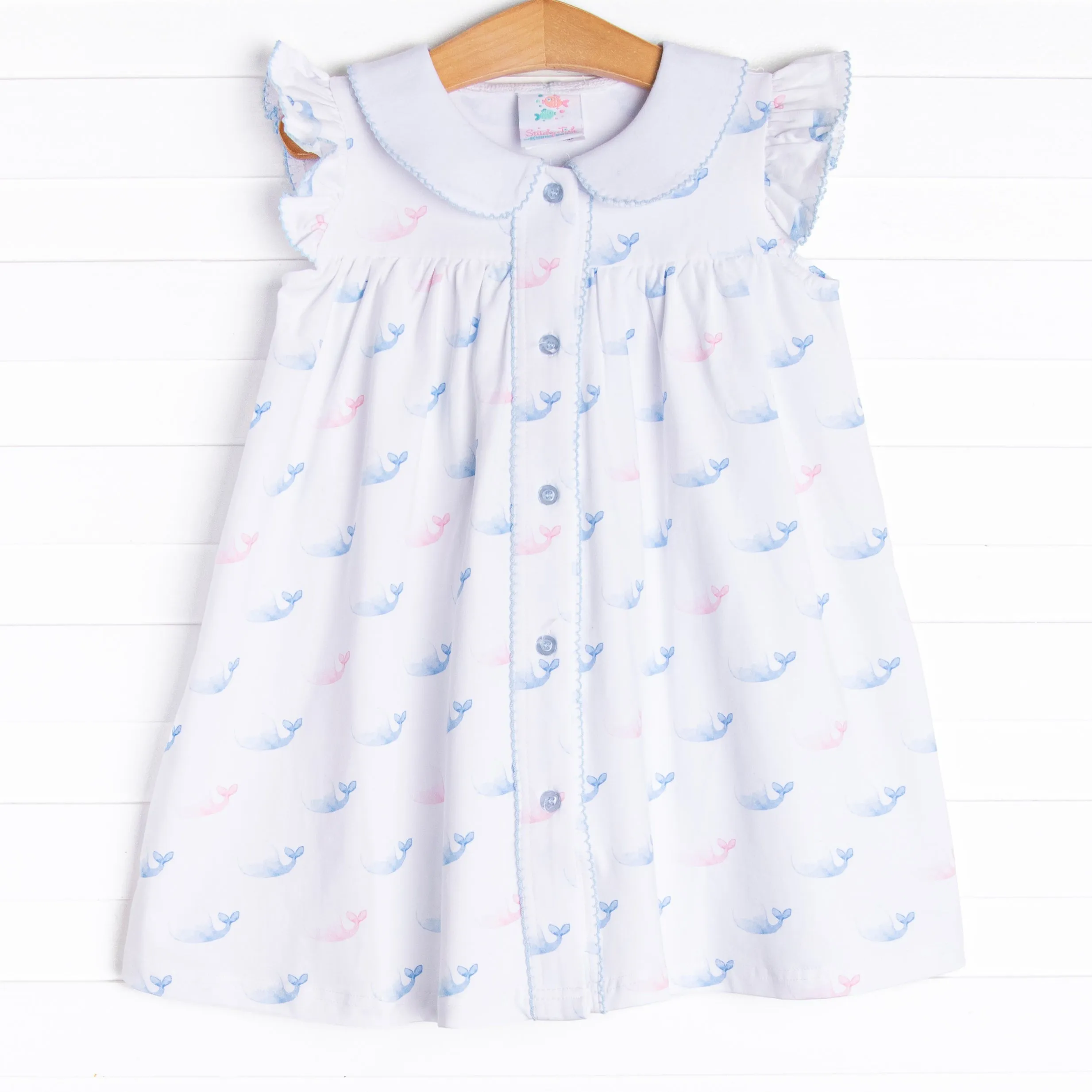 Watercolor Whales Dress, Blue