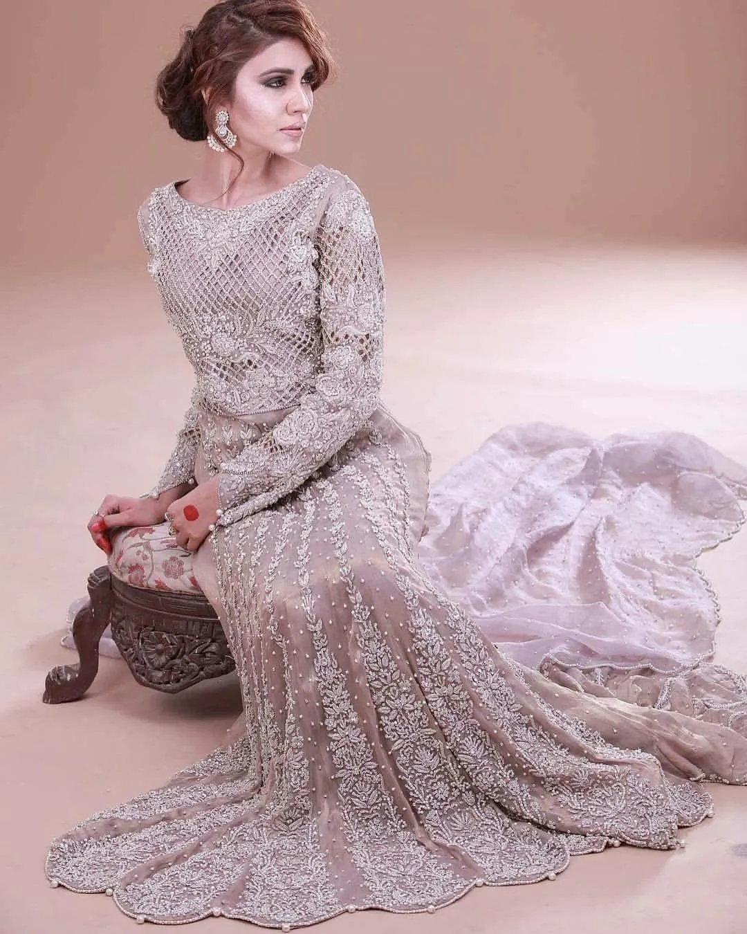 Wedding lahnga in light lilac and dark lilac color with cutwork dabka zari nagh and pearls work Model # W 534