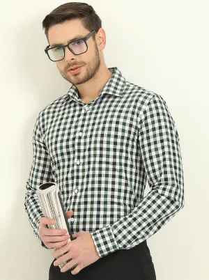 White & Green Checked Slim Fit Formal Shirt | JadeBlue