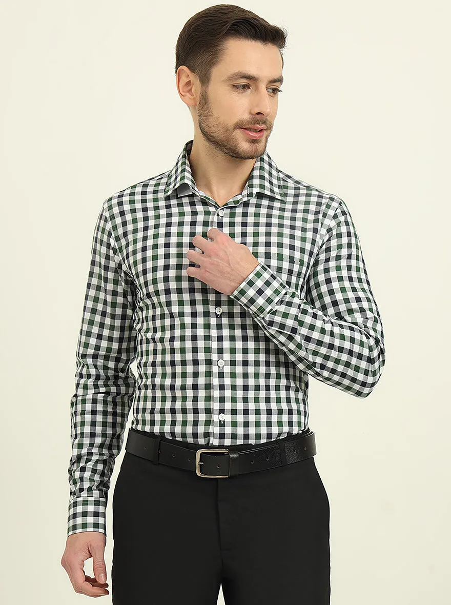 White & Green Checked Slim Fit Formal Shirt | JadeBlue
