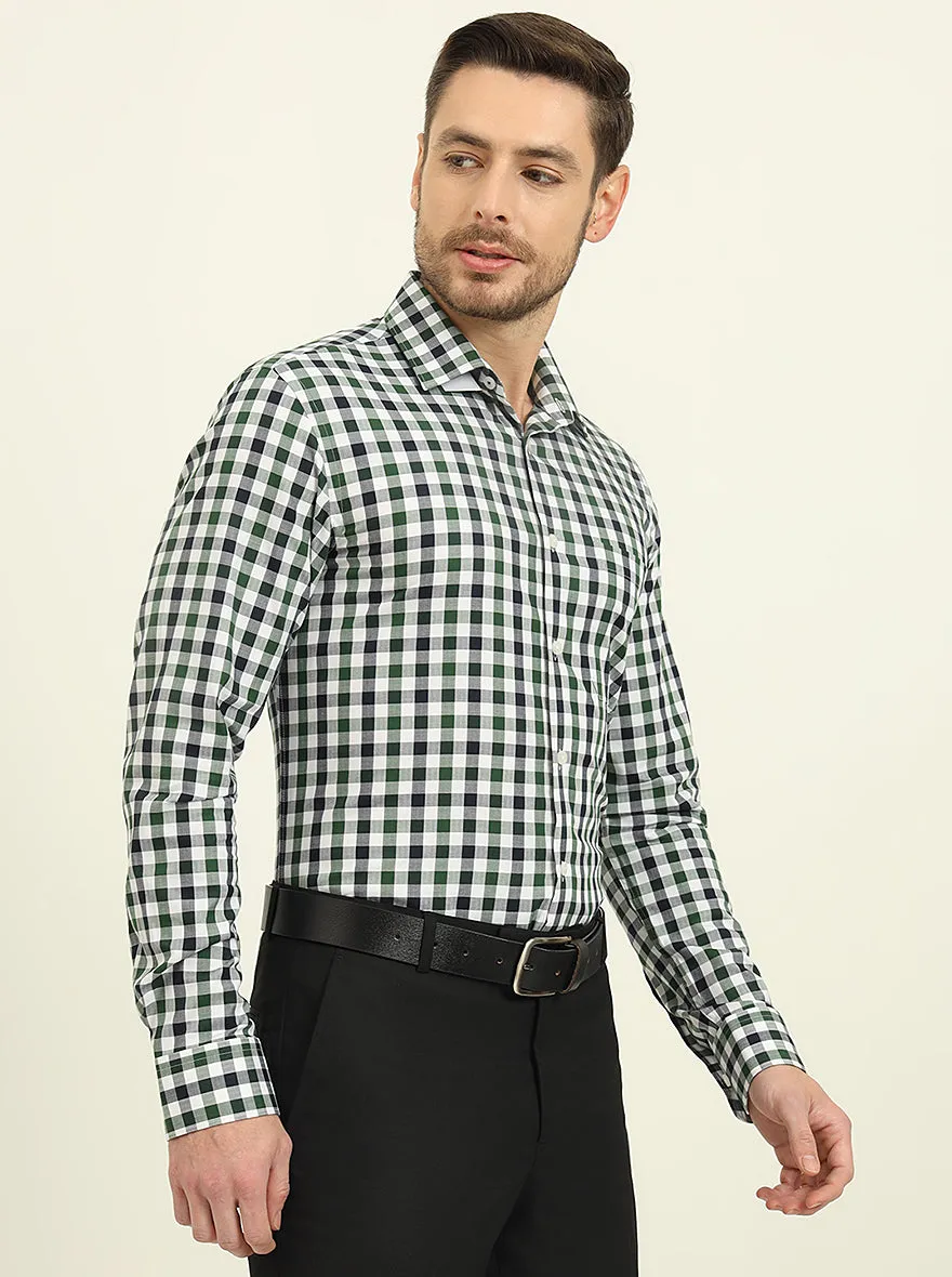 White & Green Checked Slim Fit Formal Shirt | JadeBlue