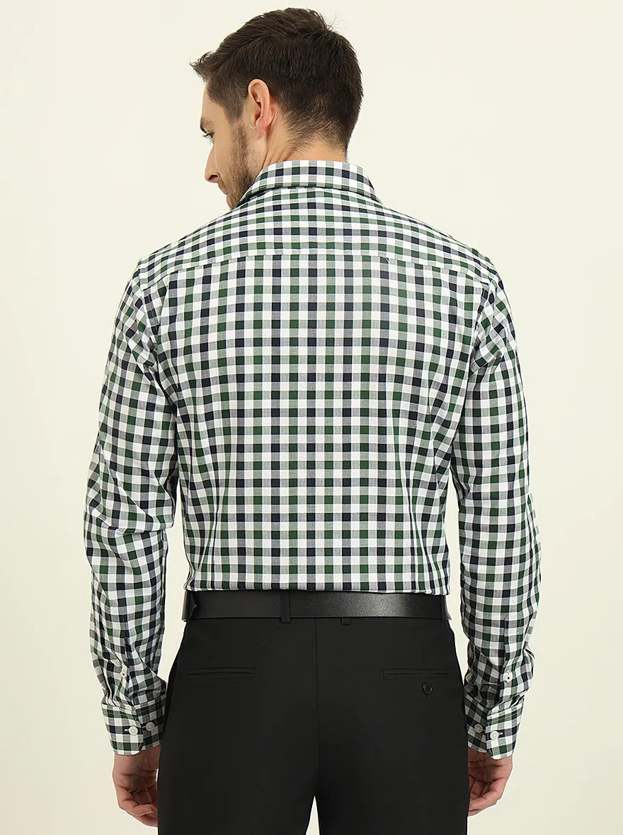 White & Green Checked Slim Fit Formal Shirt | JadeBlue