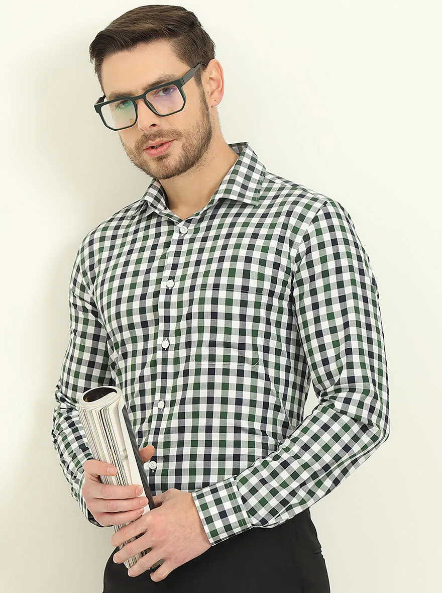 White & Green Checked Slim Fit Formal Shirt | JadeBlue