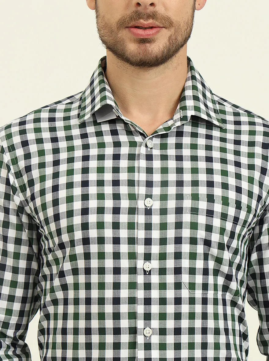White & Green Checked Slim Fit Formal Shirt | JadeBlue