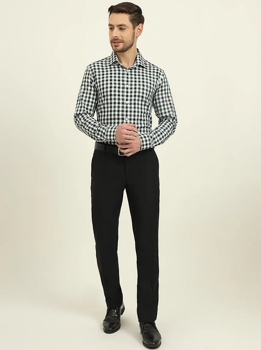 White & Green Checked Slim Fit Formal Shirt | JadeBlue