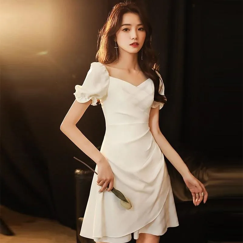 White Dresses Small Dresses Women's Skirts Can Usually Wear Ladies' French Light Luxury Dresses Short Banquet Temperament