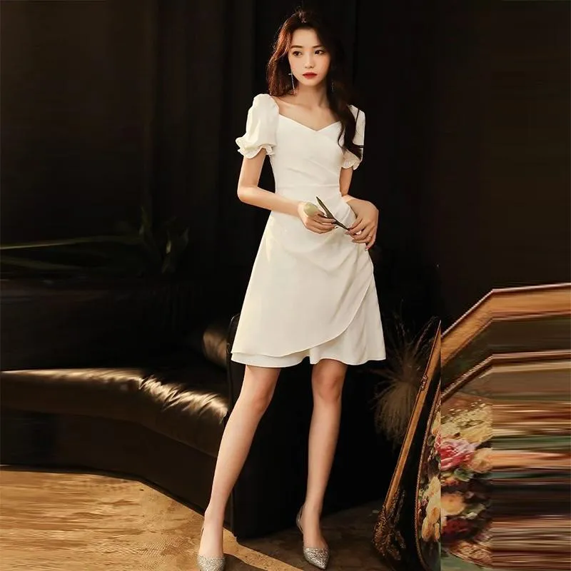 White Dresses Small Dresses Women's Skirts Can Usually Wear Ladies' French Light Luxury Dresses Short Banquet Temperament
