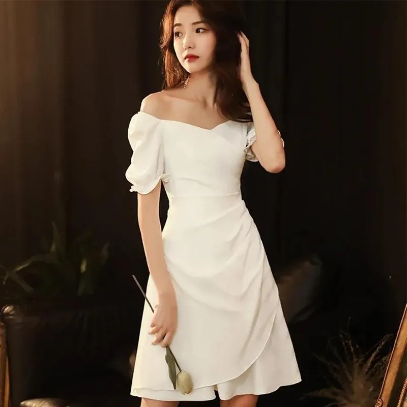 White Dresses Small Dresses Women's Skirts Can Usually Wear Ladies' French Light Luxury Dresses Short Banquet Temperament