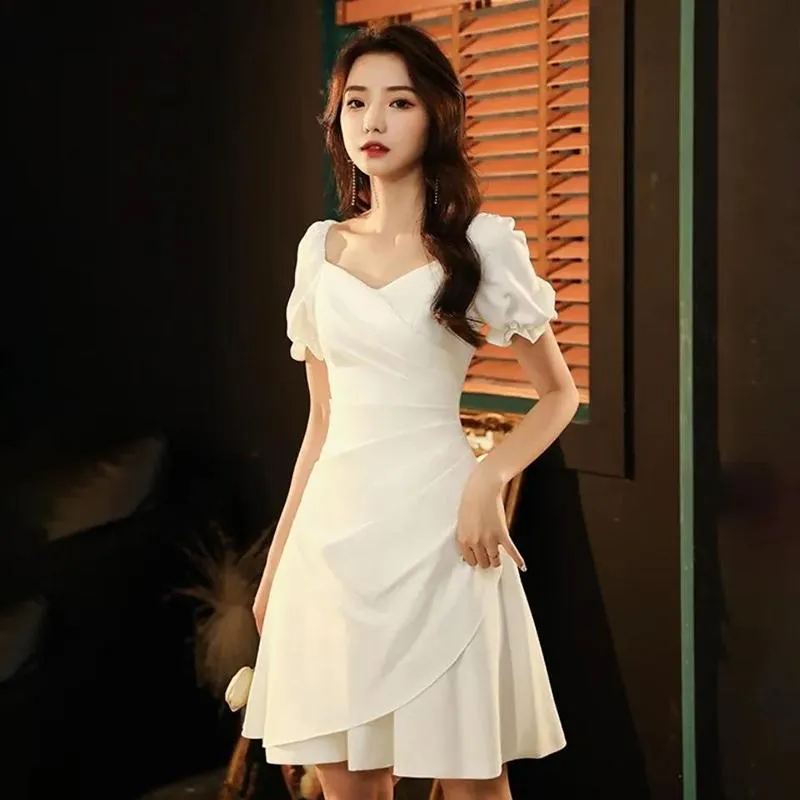 White Dresses Small Dresses Women's Skirts Can Usually Wear Ladies' French Light Luxury Dresses Short Banquet Temperament