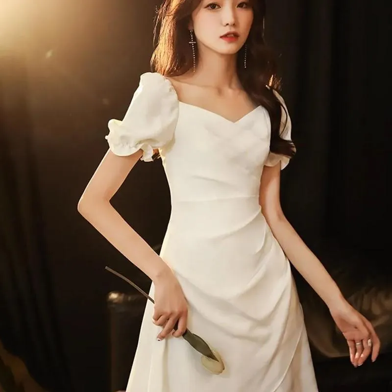 White Dresses Small Dresses Women's Skirts Can Usually Wear Ladies' French Light Luxury Dresses Short Banquet Temperament