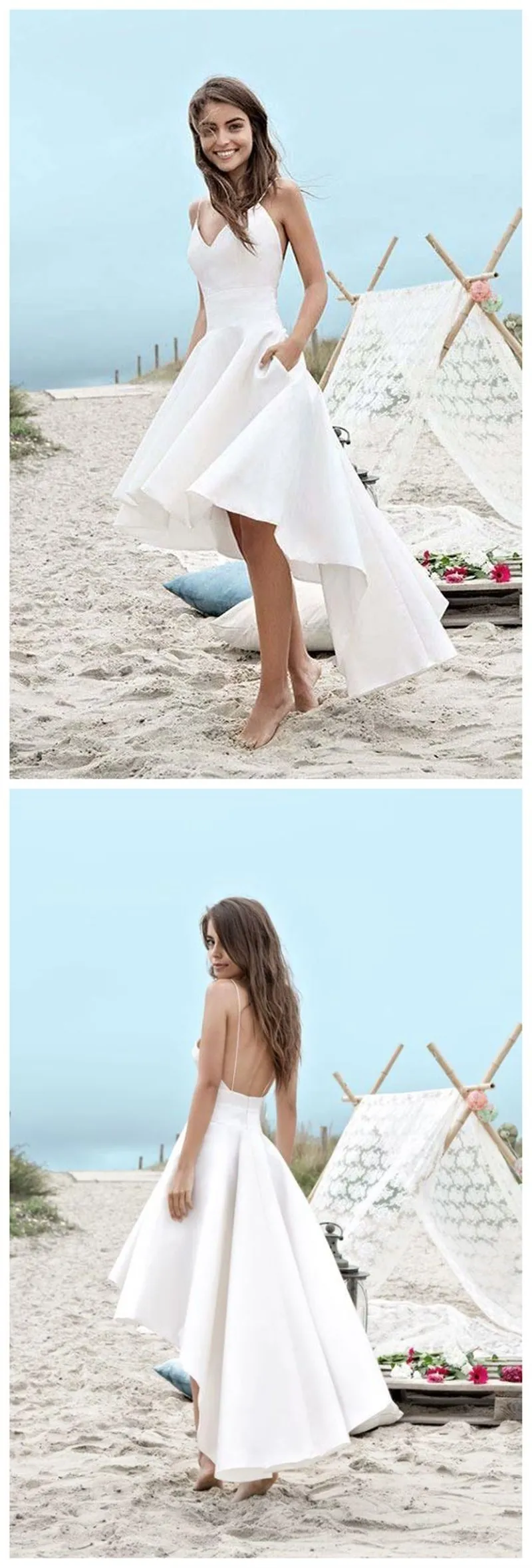 White High Low Simple Cheap Homecoming Dresses Online, BDY0335