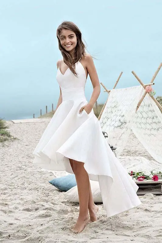 White High Low Simple Cheap Homecoming Dresses Online, BDY0335
