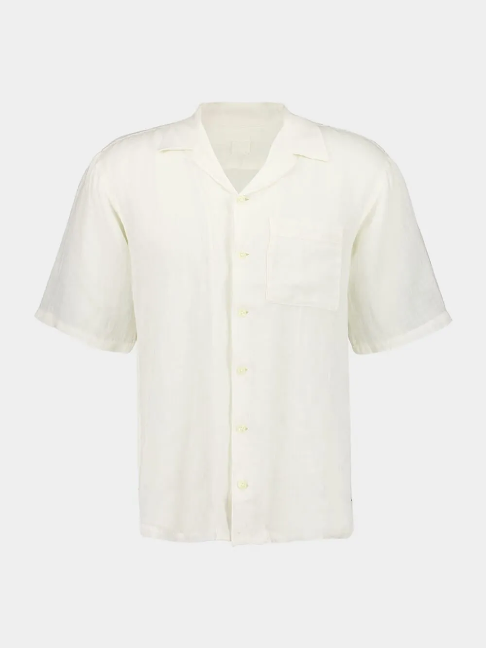 White Short-Sleeve Relaxed Fit Linen Shirt