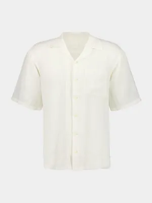 White Short-Sleeve Relaxed Fit Linen Shirt