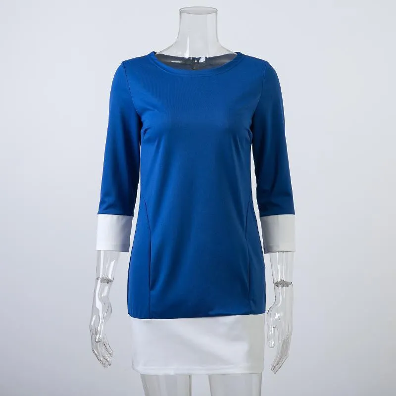 Winter Fashion O-neck Dress Plus Size 3/4 Sleeve with Double Pocket Casual Women Dresses Vestidos