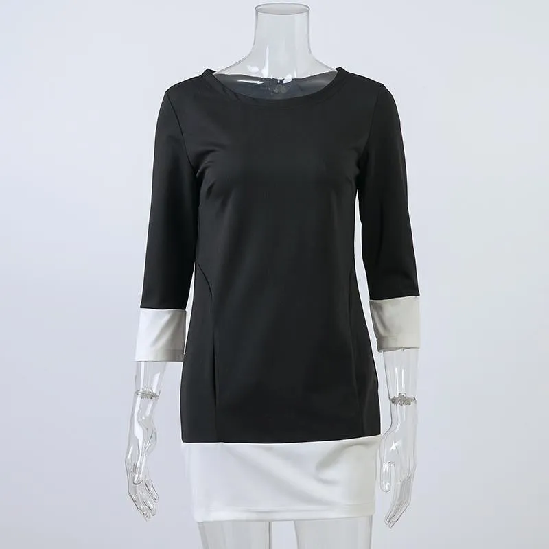 Winter Fashion O-neck Dress Plus Size 3/4 Sleeve with Double Pocket Casual Women Dresses Vestidos