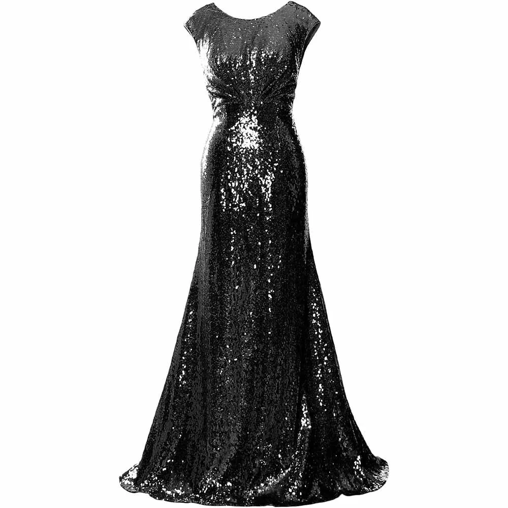 Women Cap Sleeve Sequin Long Wedding Party Dress Bridesmaid Mother Of The Bride Dress
