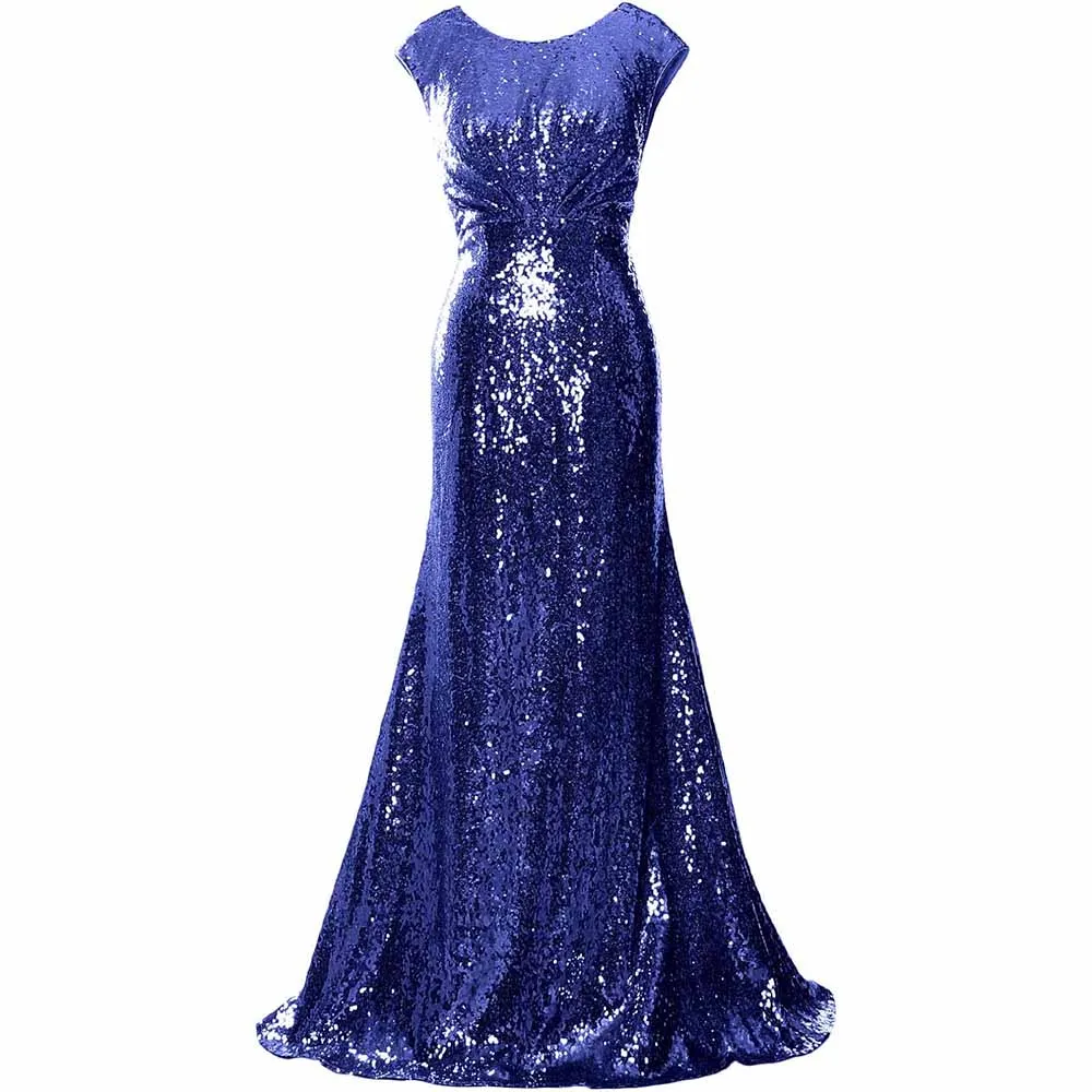Women Cap Sleeve Sequin Long Wedding Party Dress Bridesmaid Mother Of The Bride Dress