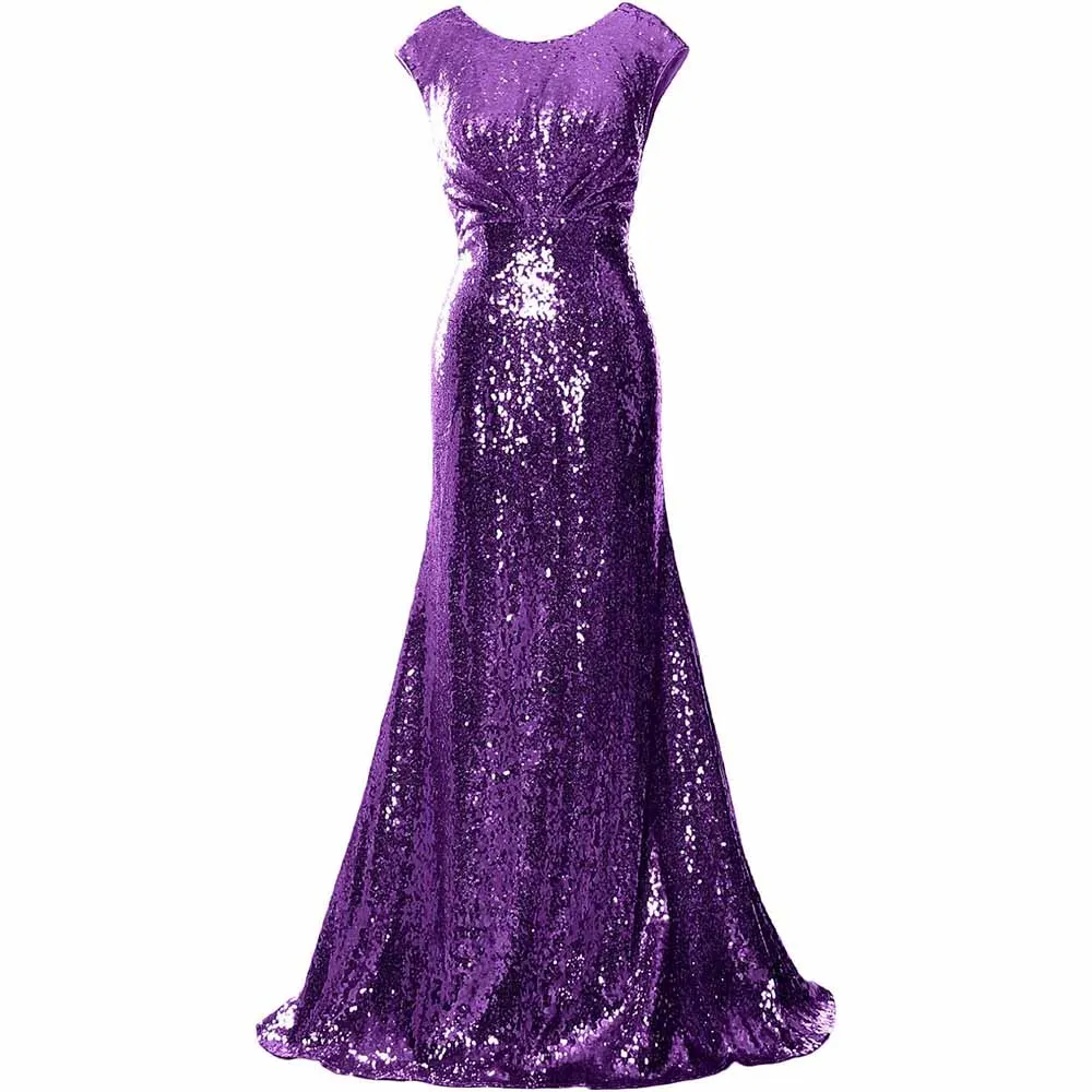 Women Cap Sleeve Sequin Long Wedding Party Dress Bridesmaid Mother Of The Bride Dress