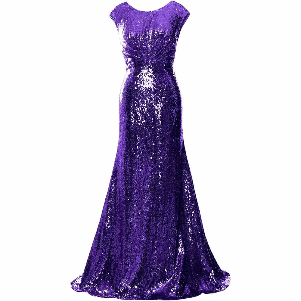 Women Cap Sleeve Sequin Long Wedding Party Dress Bridesmaid Mother Of The Bride Dress