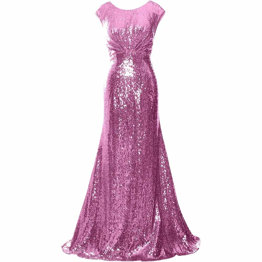 Women Cap Sleeve Sequin Long Wedding Party Dress Bridesmaid Mother Of The Bride Dress