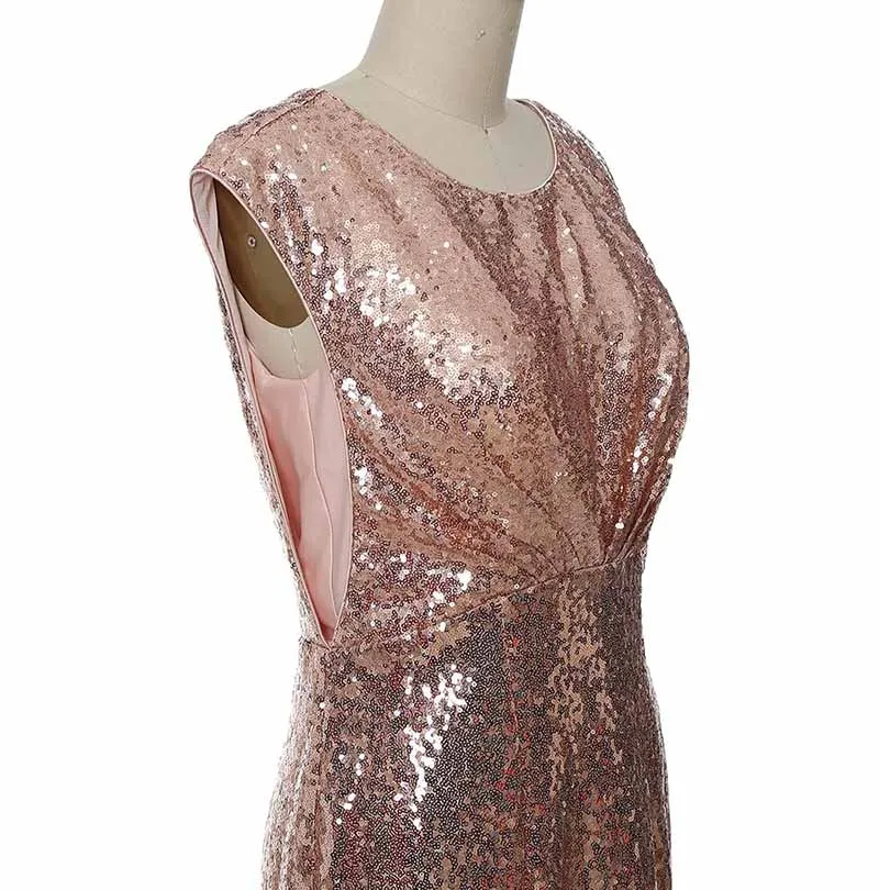 Women Cap Sleeve Sequin Long Wedding Party Dress Bridesmaid Mother Of The Bride Dress