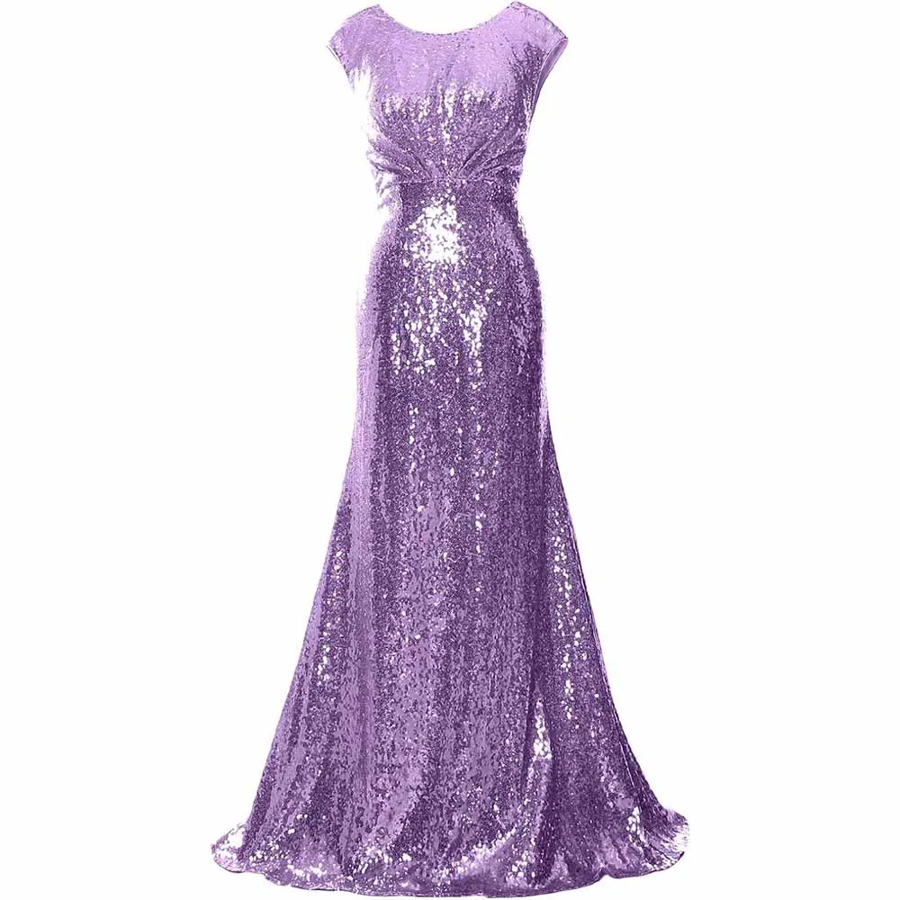 Women Cap Sleeve Sequin Long Wedding Party Dress Bridesmaid Mother Of The Bride Dress