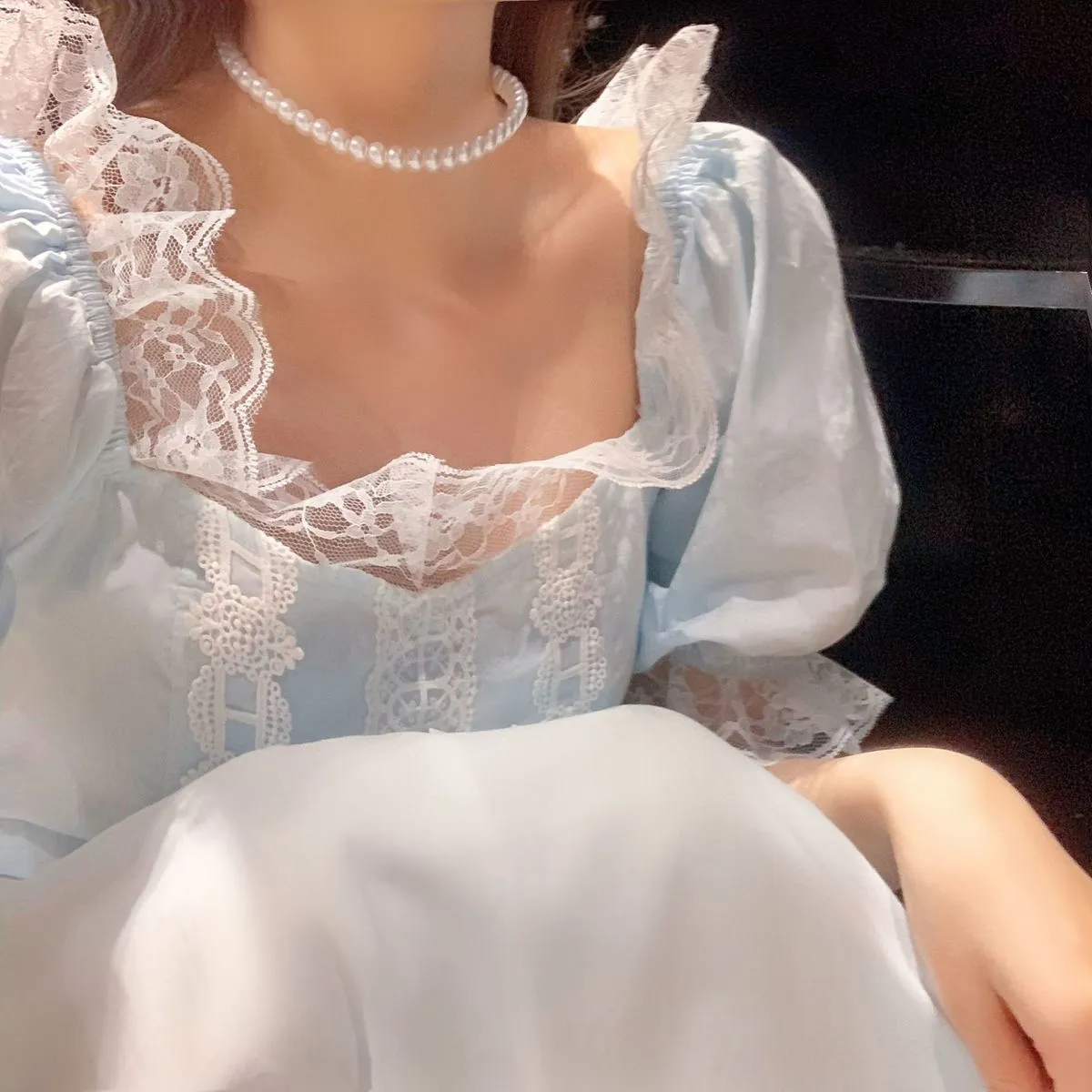 Women Elegant Lace Ruffles Slim Dress Romantic Fairy Party Dress Summer Gentle Sweet Lolita Style Princess Vestidos