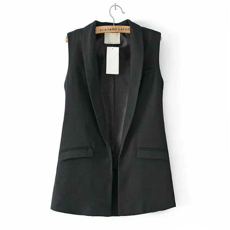 Women Vest Sleeveless Formal Coat V Neck Blazers Suit One Button Jacket