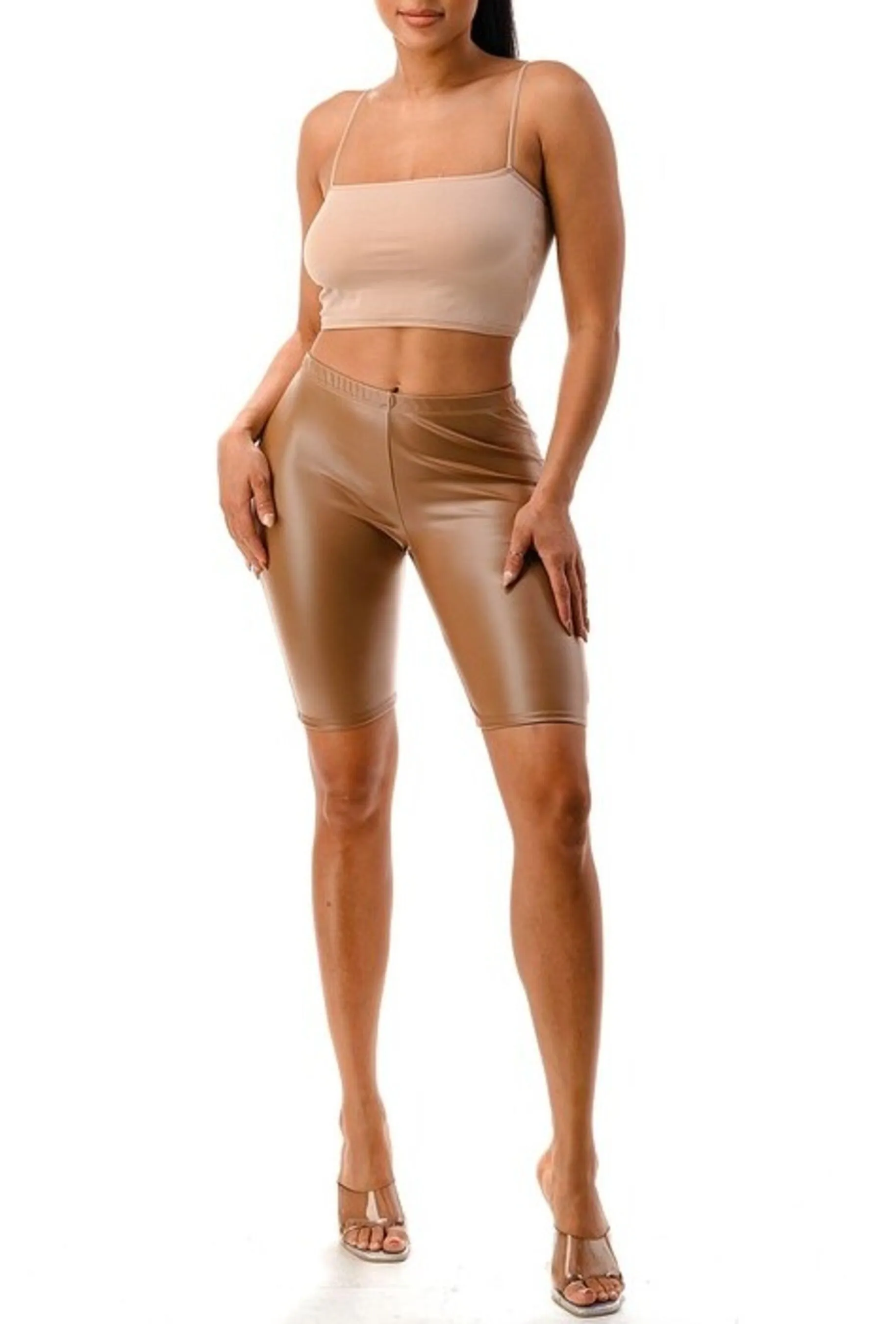 Women's Casual Metallic Pu Leather Biker Shorts