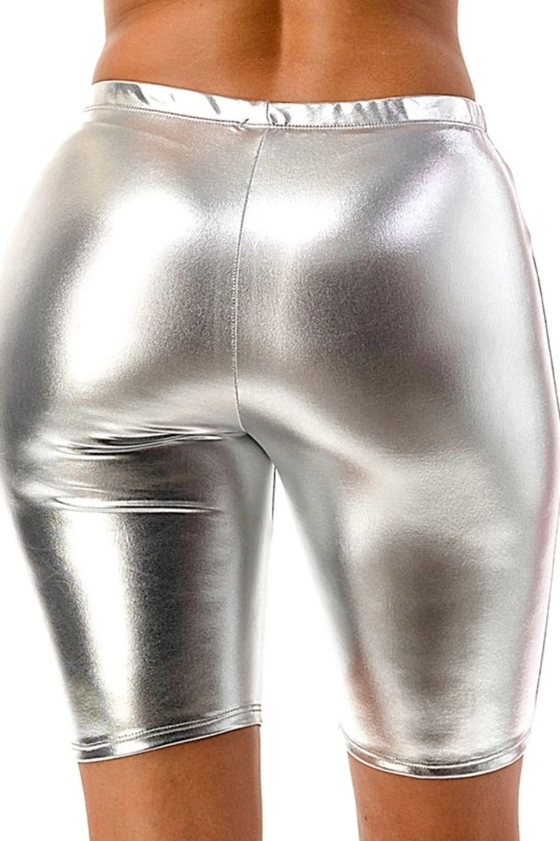 Women's Casual Metallic Pu Leather Biker Shorts