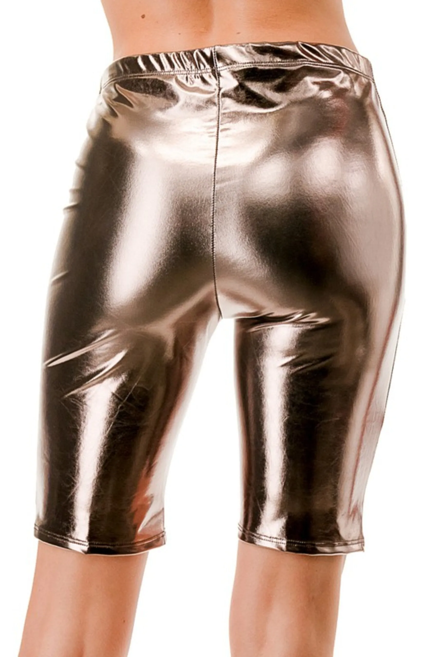 Women's Casual Metallic Pu Leather Biker Shorts