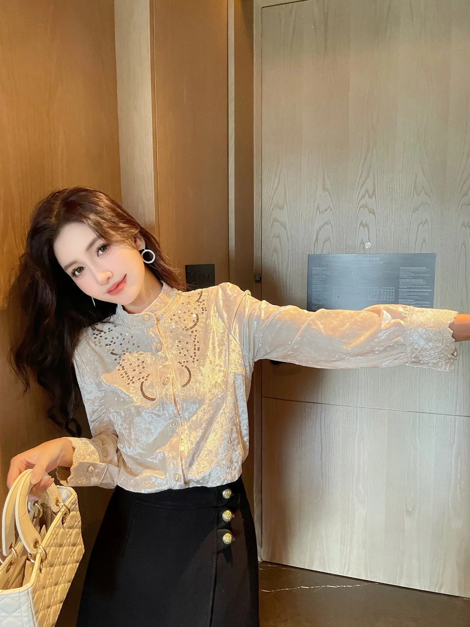 Women's Embroidered Dress Shirt with Broderie and Stylish Band Neckline