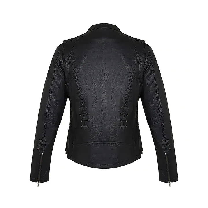 Women's Full Zip With Lace Style Genuine Leather Jacket
