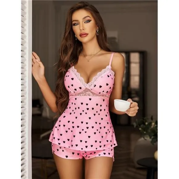 Womens Sleepwear Lace Pajamas Cami PJS Set Pajama Set for Women