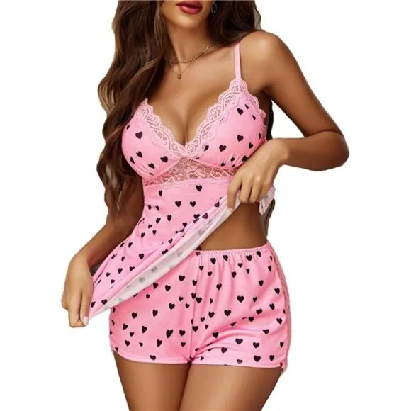 Womens Sleepwear Lace Pajamas Cami PJS Set Pajama Set for Women