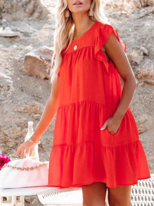 Women's Solid Color Tiered Mini Dress