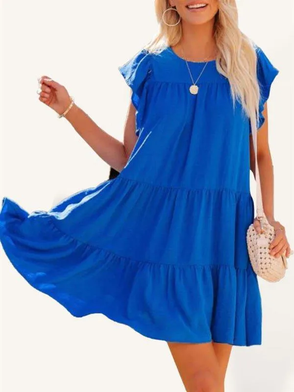 Women's Solid Color Tiered Mini Dress