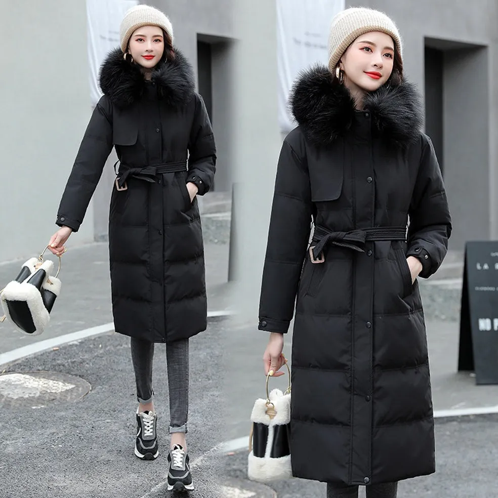 Women's Solid Quilted Puffer Coat with Chic Faux Fur Collar