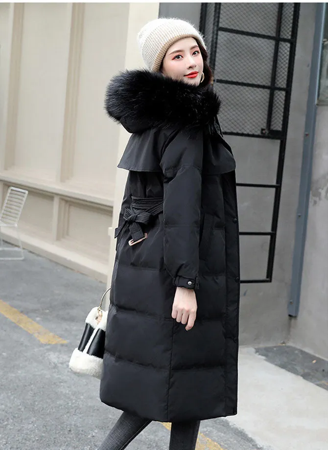 Women's Solid Quilted Puffer Coat with Chic Faux Fur Collar