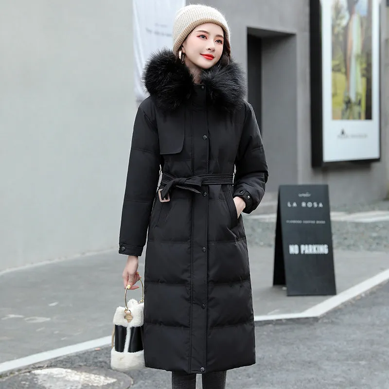 Women's Solid Quilted Puffer Coat with Chic Faux Fur Collar