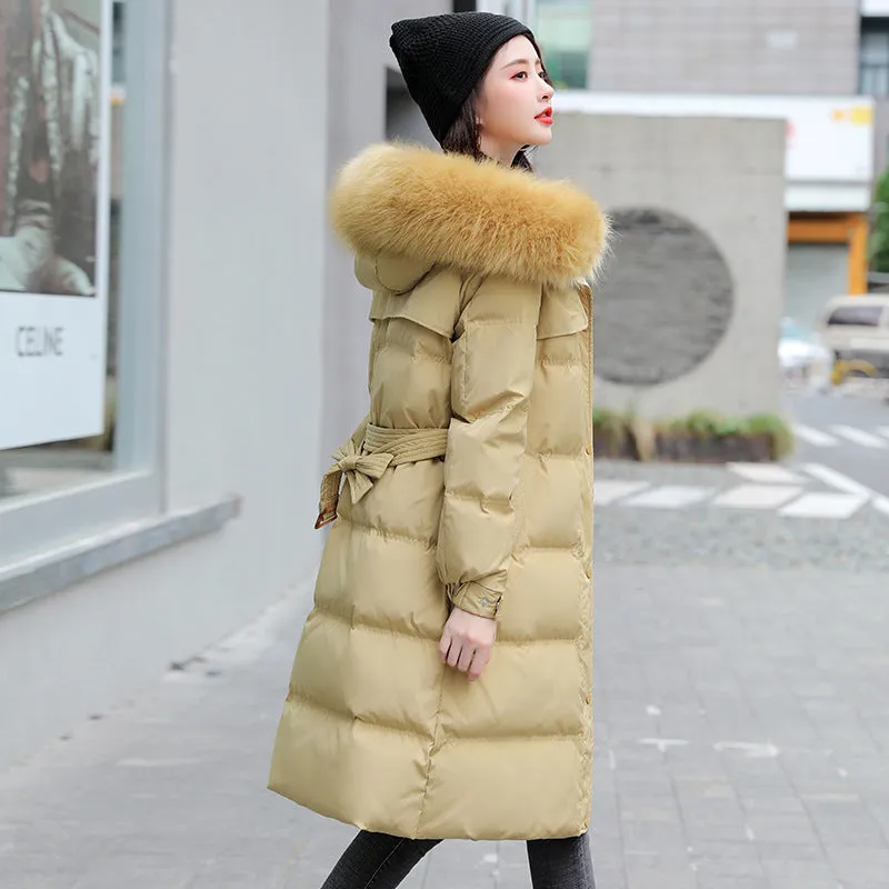 Women's Solid Quilted Puffer Coat with Chic Faux Fur Collar