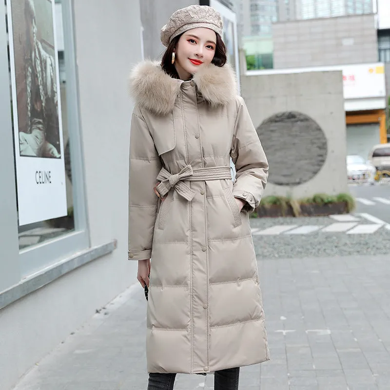 Women's Solid Quilted Puffer Coat with Chic Faux Fur Collar