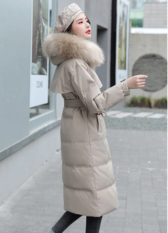 Women's Solid Quilted Puffer Coat with Chic Faux Fur Collar